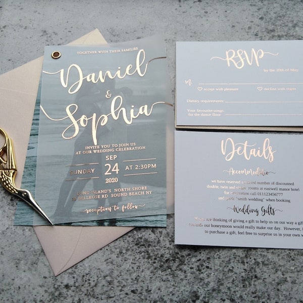 5x7 Photo  Foiled vellum wedding invitations