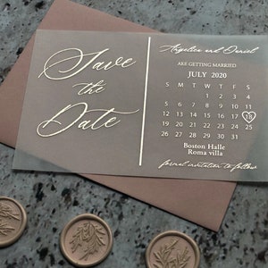 Elegant Vellum foil wedding save the date calendar