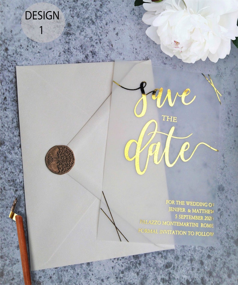 Wedding save the date . Vellum foiled Save the Date card Etsy