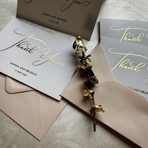 Personalized Wedding Thank you cards pack, Silver, Gold, Rose gold foil.