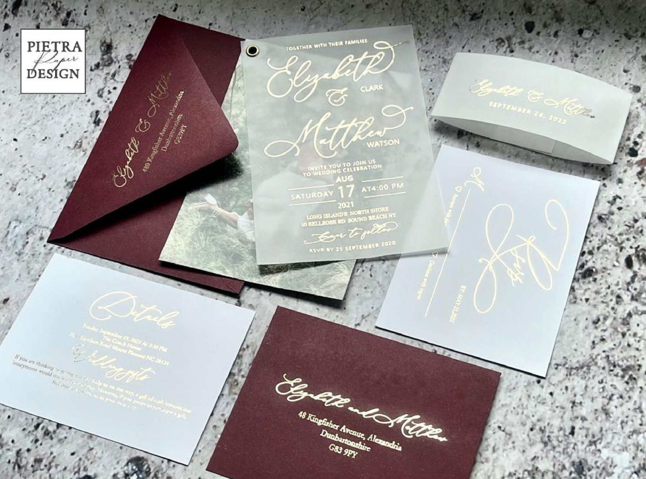 その他 yuu Elegant Photo Foil Vellum Wedding Invitations. Rose Gold Silver