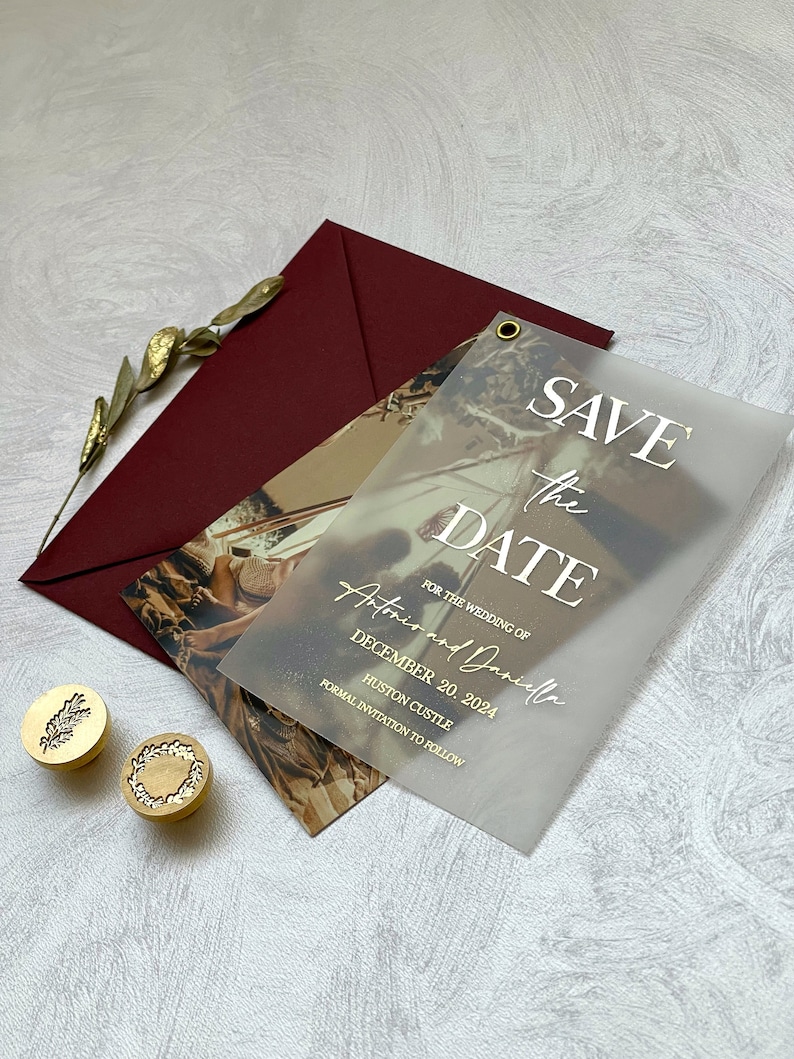 Elegant Vellum Foil Save the Date Cards With Photo. Photo Custom ...