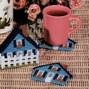 Country Cottage Plastic Canvas Coasters
