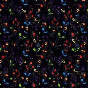 Rainbow Music Notes 100% cotton fabric in Fat Quarters and By-The-Yard for quilts, sewing projects, crafts revised