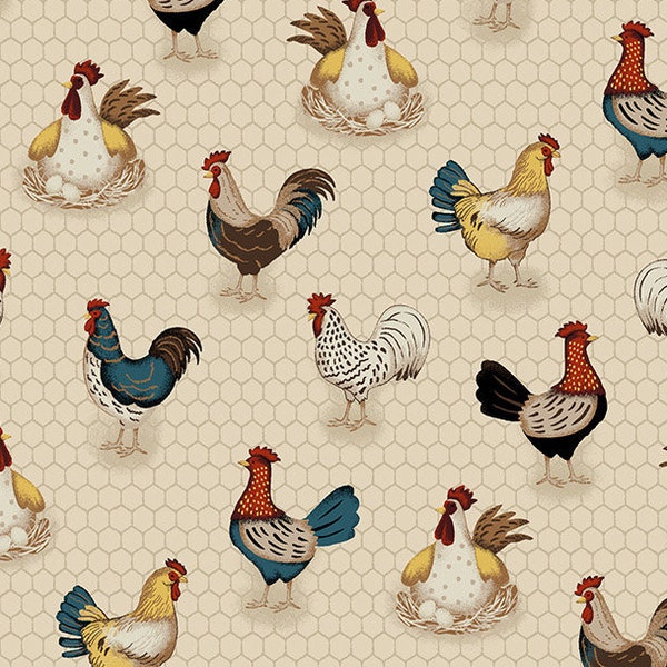 Hens and Chickenwire 100% cotton fabric in Fat Quarters and By-The-Yard for quilts, sewing projects, crafts revised