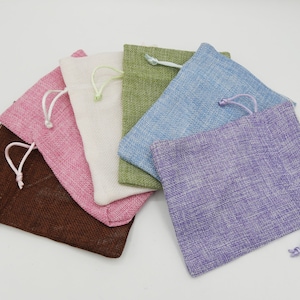 Faux Linen Drawstring Favor Bag: Satin Lined, Craft & Jewelry