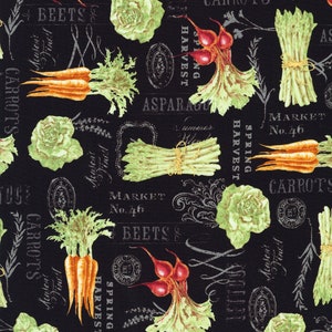 Fresh Veggies 100% cotton fabric in Fat Quarters and By-The-Yard for quilts, sewing projects, crafts vegetables farmer market revised