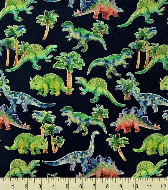 per FQ 110cm wide Black Dinosaurs Cotton Fabric 99p sample Timeless Treasures 