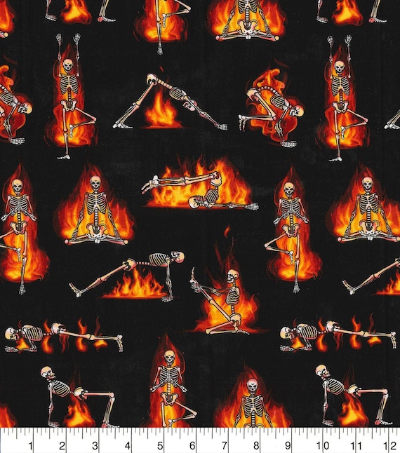 Hot Yoga Skeletons Fabric: Halloween Quilting Cotton (Fat Quarter/By-The-Yard)