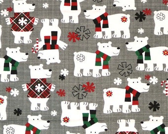 Polar Bears in Scarves Flannel Fabric: 100% Cotton, Quilting, Sewing (Fat Quarters/By-The-Yard)
