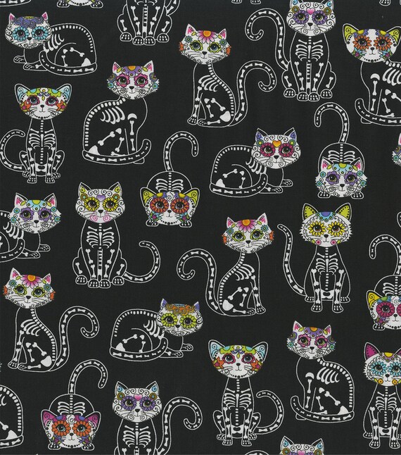 Sugar Skull Cats 100% Cotton Fabric in Fat Quarters and | Etsy