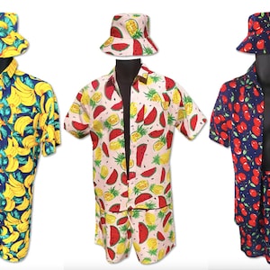 Mens Festival clothes, Mens Rave Outfit, Mens Beach Outfit, Mens Stag Outfit, Loud shirt, Hawaiian Shirt, Shorts, Hat Combo