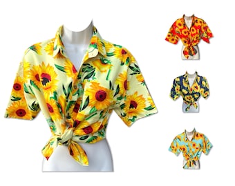 Womens  Festival Shirt, Rave Shirt, Beach Shirt, Hen Party Shirt, Loud shirt, Hawaiian Shirt. Boyfriend Shirt - Cream Sunflower