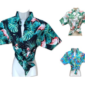 Flamingo festivalshirt dames, raveshirt dames, stranddamesshirt, luid shirt, shirt Hawaiiaans vriendje