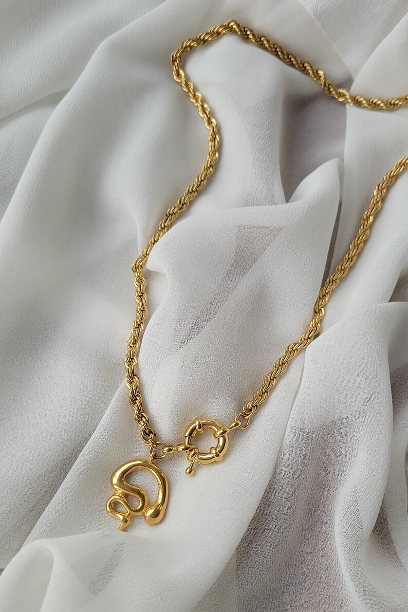 Gold Snake Necklace Vintage Chain Necklace Snake Pendant Snake Shape Necklace Healing Necklace