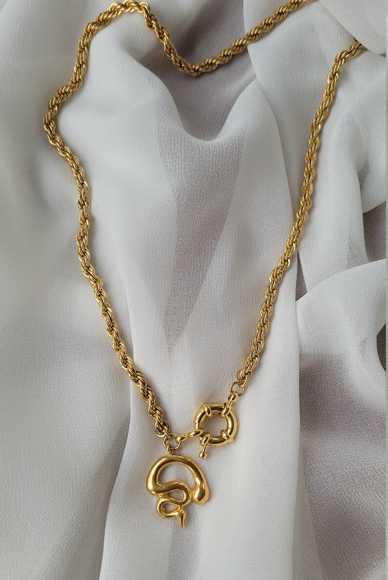 Gold Snake Necklace Vintage Chain Necklace Snake Pendant Snake Shape Necklace Healing Necklace