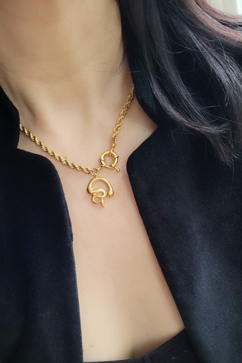 Gold Snake Necklace Vintage Chain Necklace Snake Pendant Snake Shape Necklace Healing Necklace
