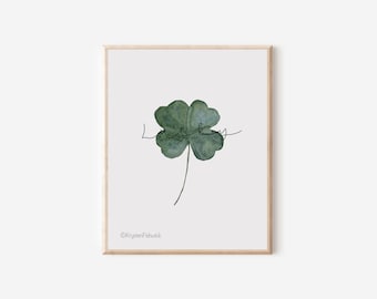 Lucky | Four Leaf Clover | Watercolor | Instant Digital Download | Printable