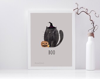 Halloween | Cat | Seasonal | Boo | Digital Print | Instant Digital Download