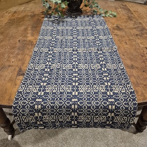 32" long chemin de table bleu marine et beige / décoration maison de ferme primitive