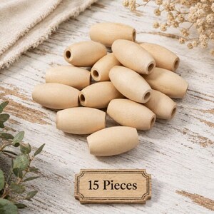 1" Oval Shaped Unfinished Wood Beads Craft Supplies 15 Pieces