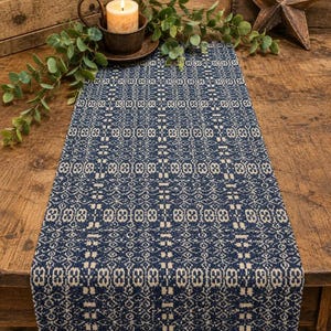 32" Long Navy and Tan Table Runner / Primitive Farmhouse Home Decor