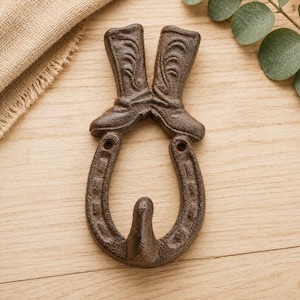 Western Boot Horseshoe Cast Iron Hardware Hook Primitive Vintage Decor