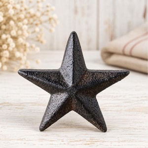 May include: A five-pointed star object with a dark, textured, metallic finish. The surface of the star appears rough and weathered, featuring a deep charcoal to black color palette with subtle brown undertones across its solid, rigid structure.