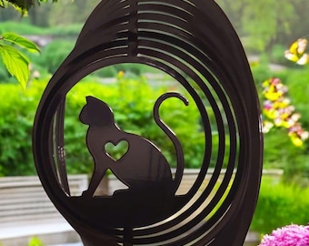 Steel Cat Wind Spinner, Handmade Garden Ornament