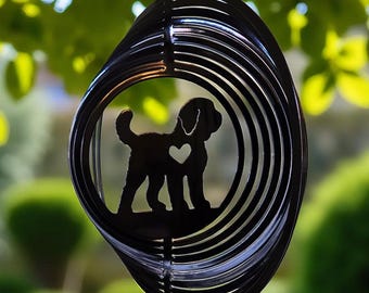 Goldendoodle Wind Spinner, Steel Garden Ornament, Dog Lover Gift