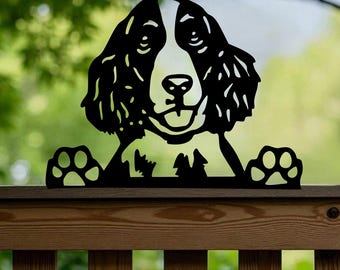 Steel Dog Fence Topper, Metal Springer Silhouette, UK Made Garden Decor, Unique Pet Gift, Small dog lover, Peeking, British