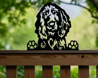 Steel Dog Fence Topper, Metal Cocker Spaniel Peeking Silhouette, UK Made Garden Decor, Unique Pet Gift, Peeking, British
