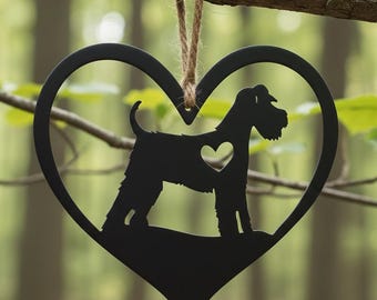 Miniature Schnauzer Dog Heart Ornament Pet Memorial Gift  Silhouette Tree Decor - Handcrafted Steel Animal Lover Keepsake - Love - Birthday