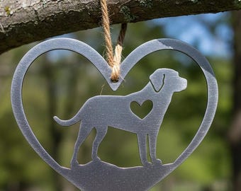 Steel Labrador Dog Heart Ornament - Pet Memorial Gift - Silhouette Tree Decor - Handcrafted Steel Animal Lover Keepsake - Love