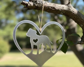 Custom Steel Dog Heart Ornament - Pet Memorial Gift - Pitbull / Staffy Silhouette Tree Decor - Handcrafted Steel Animal Lover Keepsake