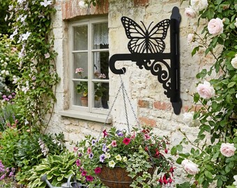 Butterfly bracket, hanging basket, Butterfly Lover gift, steel, spinner holder, wall bracket, Monarch Butterfly