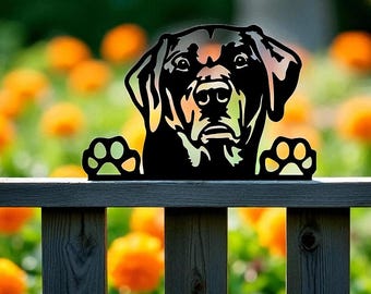 Steel Dog Fence Topper, Metal Labrador Silhouette, UK Made Garden Decor, Unique Pet Gift, Small dog lover, Peeking, British