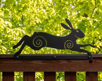 Running Celtic Hare, fence sculpture, metal art, steel, garden decor, cute garden oranment, , birthday, Christmas, Fence art