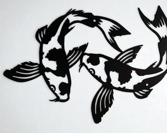 Koi Fish Metal Wall Art – Steel Koi Carp Decor • Japanese Zen Wall Hanging • Modern Minimalist Metal Art • Indoor Outdoor Garden Decor