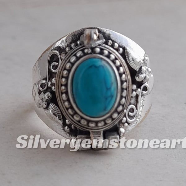 bague turquoise, bague boîte à poison vintage, bague poison antique, bague pilulier, bague ouvrable, bague secrète, bague empoisonnée, bijo