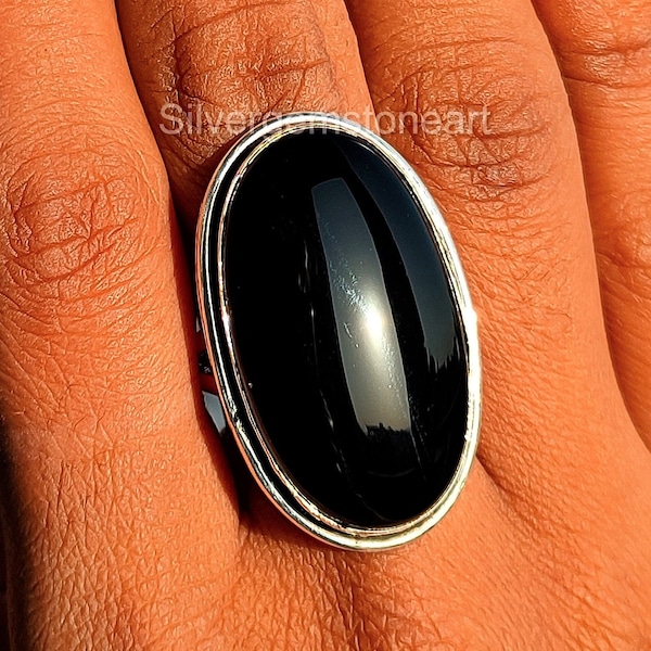 Black Onyx Ring ~ Boho Statement Ring ~ Black Gemstone Jewelry ~ Genuine Black Onyx Ring ~ Oval Stone Ring ~ Graceful Ring ~ Split Band Ring