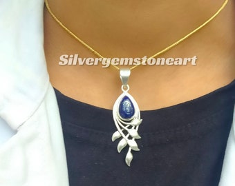 Natural Lapis Lazuli Pendant, September Birthstone Pendant, Blue Lapis ~ Gemstone Pendant, Teardrop Stone Pendant, Valentine's  Gifts