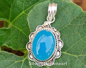 Blue Chalcedony Pendant, Oval Stone Pendant, Boho Pendant, Daily Wear Pendant, Gemstone Pendant, Healing Crystal Pendant, Valentine's Gifts