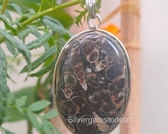 Natural Black Turtle Jasper Pendant, Big Stone Pendant, Oval Stone Pendant, Semi Precious Pendant, Boho Pendant, Valentine's Gifts