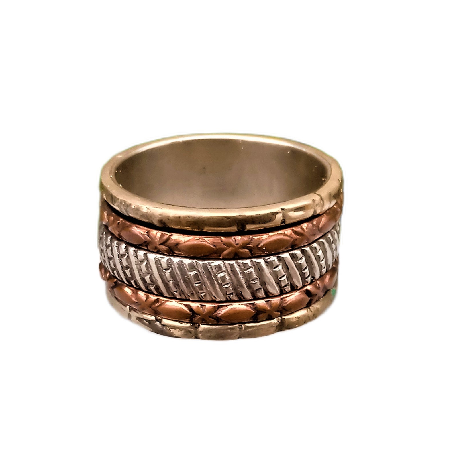 Spinner Band Ring Three Tone Spinner Ring Anxiety Ring Etsy