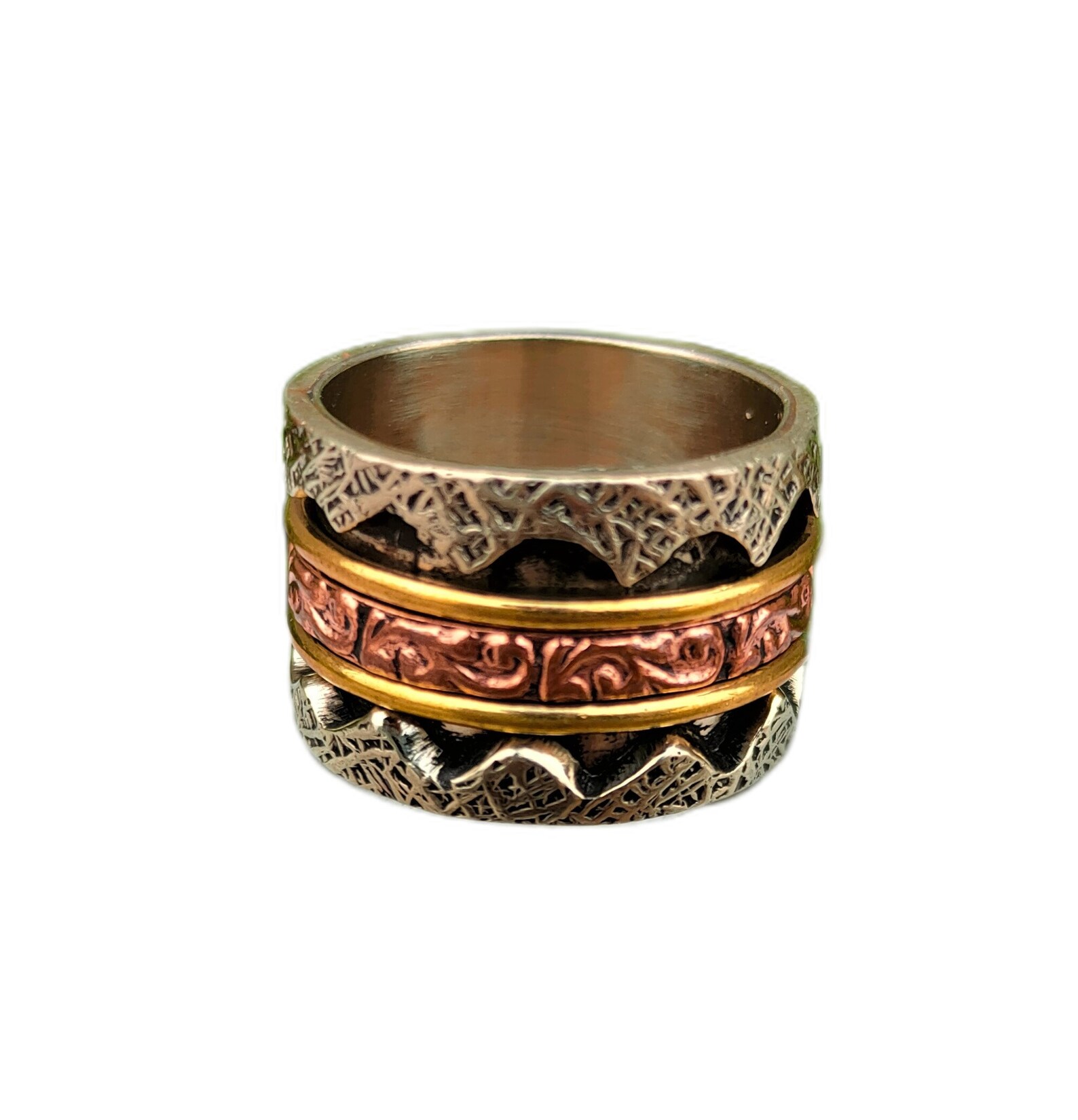 Spinner Band Ring Three Tone Spinner Ring Anxiety Ring Etsy