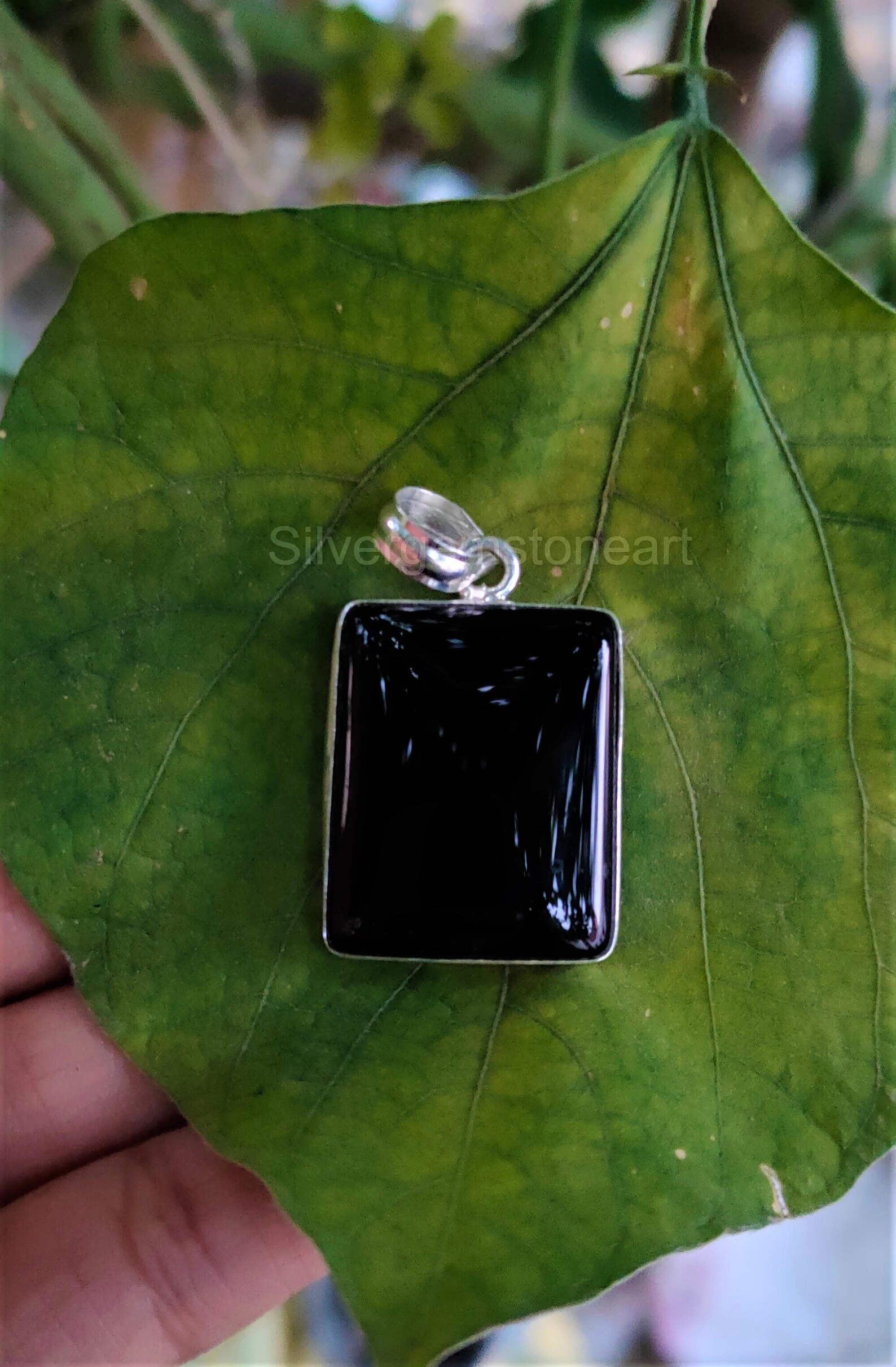 Black Onyx Pendant Rectangle Pendant Black Onyx Gemstone Etsy
