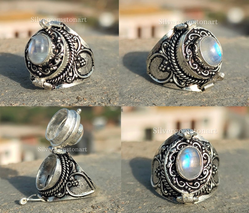 Rainbow Moonstone Ring Blue Flash Moonstone Ring Poison Etsy