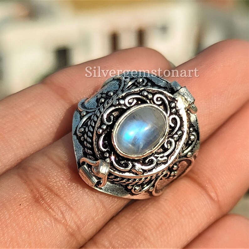 Rainbow Moonstone Ring Blue Flash Moonstone Ring Poison Etsy