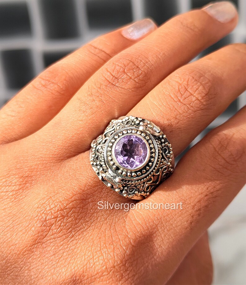 Faceted Amethyst Ring Amethyst Designer Ring Boho Ring Etsy